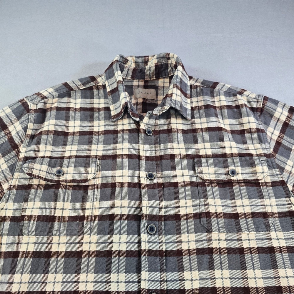 Jachs NY Mens Large Flannel Shirt Plaid Long Sleeve Button Down Grey Brown L - Picture 4 of 8